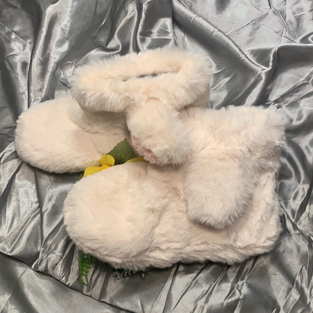Funny Fluffy Faux Fur Bunny Rabbit Soft Pink Shoes House